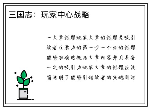 三国志：玩家中心战略